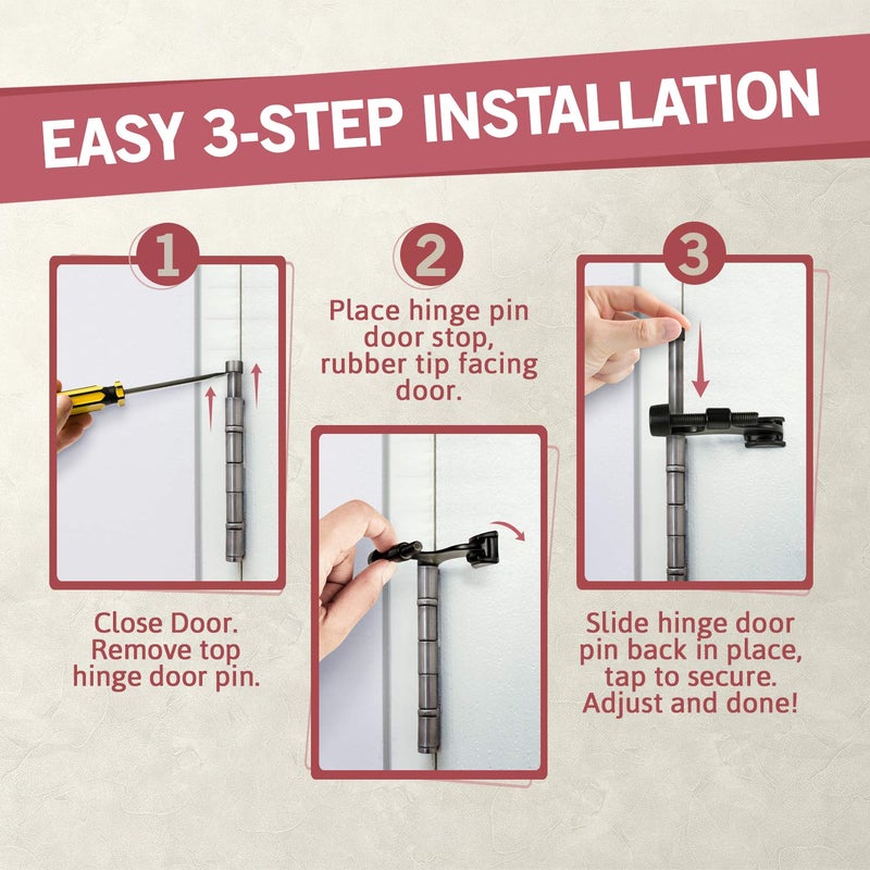 JD Jack N'Drill Jack Nâ€™ Drill Hinge Pin Door Stop (7 Pack) - Convenient Door Stopper for Door Hinges | Durable, Heavy Duty Metal Construction for Preventing Damaged Walls and Extra Door Security - Image 2